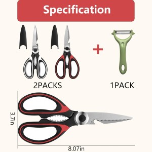 2Pcs Kitchen Scissors with Peeler - Heavy Duty Stainless Steel, Multipurpose Ultra Sharp Food Kitchen Shears for Meat, Poultry, Vegetables, Fruits, Herbs, Pizza - Ergonomic Grip, Dishwasher Safe