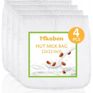 XL 4 Pcs Food Grade Nut Milk Bag Reusabl...