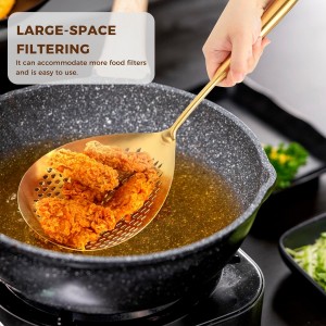 Snailhouse Slotted Skimmer Spoon, Stainless Steel Pasta Noodle Fryer Spider Strainer Scoop Ladle Spoon with Handle for Cooking Frying, Gold