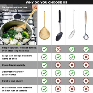 Snailhouse Slotted Skimmer Spoon, Stainless Steel Pasta Noodle Fryer Spider Strainer Scoop Ladle Spoon with Handle for Cooking Frying, Gold