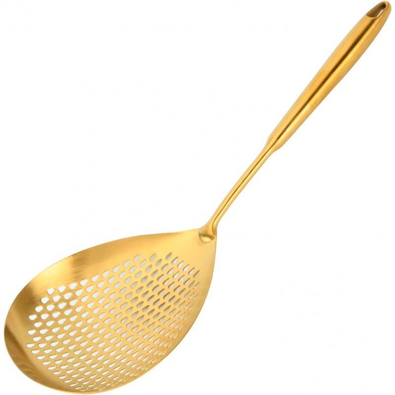 Snailhouse Slotted Skimmer Spoon, Stainless Steel Pasta Noodle Fryer Spider Strainer Scoop Ladle Spoon with Handle for Cooking Frying, Gold