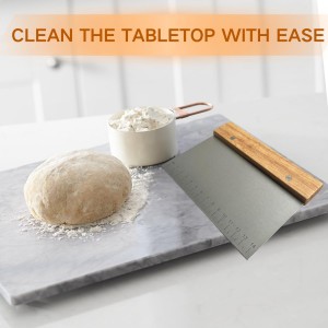 Basic Multi-Purpose Stainless Steel Scraper/Pizza Cutter/Spice Cutter/Premium Bread Knife/Dough Scoring Knife/Baking Accessories/Wooden Handle Contour Handle, 6 Inch, Natural Wood Color