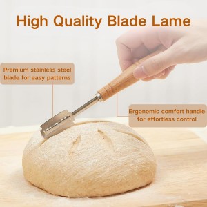 Basic Multi-Purpose Stainless Steel Scraper/Pizza Cutter/Spice Cutter/Premium Bread Knife/Dough Scoring Knife/Baking Accessories/Wooden Handle Contour Handle, 6 Inch, Natural Wood Color
