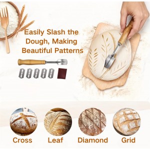 Basic Multi-Purpose Stainless Steel Scraper/Pizza Cutter/Spice Cutter/Premium Bread Knife/Dough Scoring Knife/Baking Accessories/Wooden Handle Contour Handle, 6 Inch, Natural Wood Color