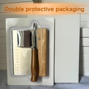 Basic Multi-Purpose Stainless Steel Scraper/Pizza Cutter/Spice Cutter/Premium Bread Knife/Dough Scoring Knife/Baking Accessories/Wooden Handle Contour Handle, 6 Inch, Natural Wood Color