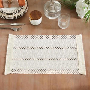 ZeeMart Macrame Style Boho Placemats Set of 4, Ivory Decorative Natural Farmhouse Cotton Woven Place Mats Home Decor for Kitchen Dining Table