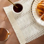 ZeeMart Macrame Style Boho Placemats Set of 4, Ivory Decorative Natural Farmhouse Cotton Woven Place Mats Home Decor for Kitchen Dining Table