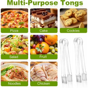 8 PCS Plastic Serving Tongs, 6.3 Inches Disposable Clear Tongs, Kitchen Small Serving Utensil Tongs for Party Catering Buffet Bakery Salad Cookies Ice