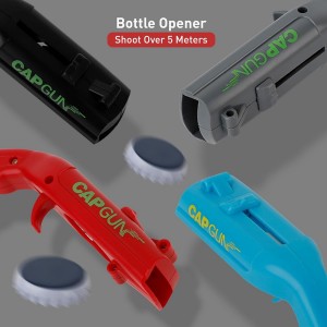 bottle cap shooting gun - Fun bottle opener tool launches bottle caps for parties, barbecues, and bar games (black-red-blue-grey)
