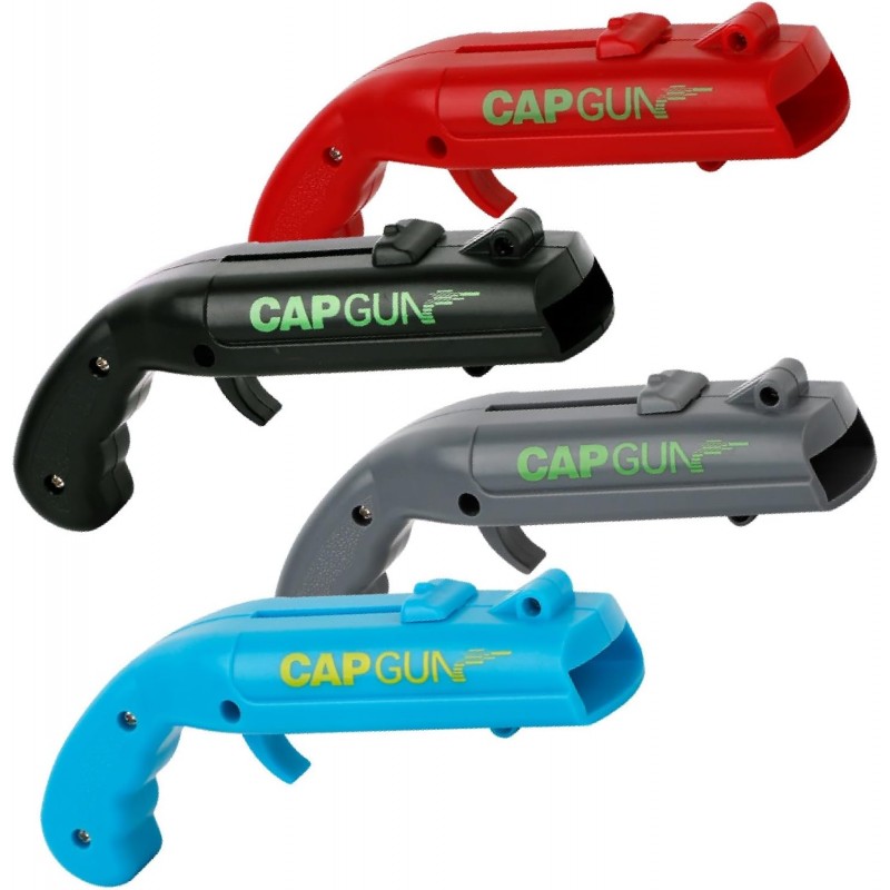 bottle cap shooting gun - Fun bottle opener tool launches bottle caps for parties, barbecues, and bar games (black-red-blue-grey)