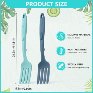 2pcs Silicone Flexible Forks, Non Stick Cooking Fork Multifunctional Spaghetti Fork Heat Resistan-t Baking For-k with Hanging Hole, for Stir Mix Mash(COLOR:Lake Blue, Dark Blue)