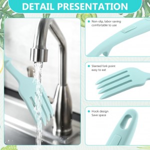 2pcs Silicone Flexible Forks, Non Stick Cooking Fork Multifunctional Spaghetti Fork Heat Resistan-t Baking For-k with Hanging Hole, for Stir Mix Mash(COLOR:Lake Blue, Dark Blue)