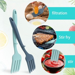 2pcs Silicone Flexible Forks, Non Stick Cooking Fork Multifunctional Spaghetti Fork Heat Resistan-t Baking For-k with Hanging Hole, for Stir Mix Mash(COLOR:Lake Blue, Dark Blue)
