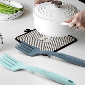 2pcs Silicone Flexible Forks, Non Stick Cooking Fork Multifunctional Spaghetti Fork Heat Resistan-t Baking For-k with Hanging Hole, for Stir Mix Mash(COLOR:Lake Blue, Dark Blue)