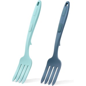 2pcs Silicone Flexible Forks, Non Stick Cooking Fork Multifunctional Spaghetti Fork Heat Resistan-t Baking For-k with Hanging Hole, for Stir Mix Mash(COLOR:Lake Blue, Dark Blue)