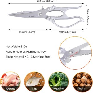 MDHAND Heavy Duty Poultry Shears, Kitchen Food Scissors All Purpose for Meat Cutting, Chicken Fish Fruit Vegetables, Dishwasher Safe Kitchen Shears with Anti-Slip Handle & Safety Lock, Spring Loaded