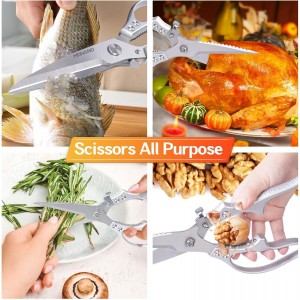 MDHAND Heavy Duty Poultry Shears, Kitchen Food Scissors All Purpose for Meat Cutting, Chicken Fish Fruit Vegetables, Dishwasher Safe Kitchen Shears with Anti-Slip Handle & Safety Lock, Spring Loaded