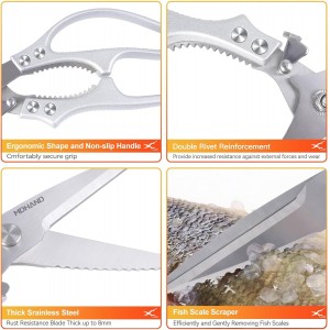 MDHAND Heavy Duty Poultry Shears, Kitchen Food Scissors All Purpose for Meat Cutting, Chicken Fish Fruit Vegetables, Dishwasher Safe Kitchen Shears with Anti-Slip Handle & Safety Lock, Spring Loaded