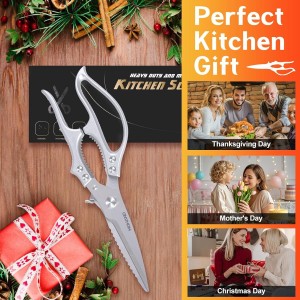 MDHAND Heavy Duty Poultry Shears, Kitchen Food Scissors All Purpose for Meat Cutting, Chicken Fish Fruit Vegetables, Dishwasher Safe Kitchen Shears with Anti-Slip Handle & Safety Lock, Spring Loaded