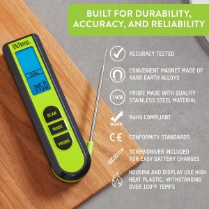 Taylor TruTemp Dual Instant Read Infrared Meat and Food Thermometer, Digital for Cooking, IPX5 Splash Proof Design, Plus Meat Probe for BBQ, Kitchen, Smoker, and Grilling, Green