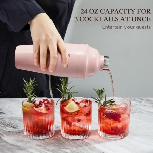 KITESSENSU Cocktail Shaker Set, Stainless Steel Martini Shaker with Bartender Strainer, Measuring Jigger, Bar Mixing Spoon, Cocktail Recipe Included, Pink