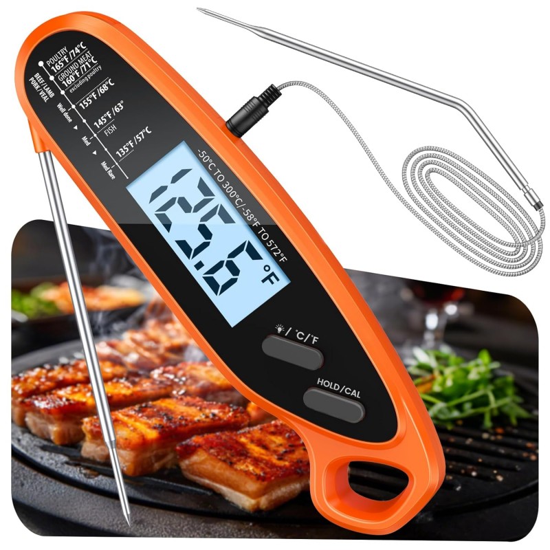 Digital Meat Thermometer for Cooking with Dual Probe, Large Backlit & Calibration, Kitchen Food Thermometer for Candy, Oven, Grill, BBQ, Smoker, Oil Fry Instant Read Thermometers