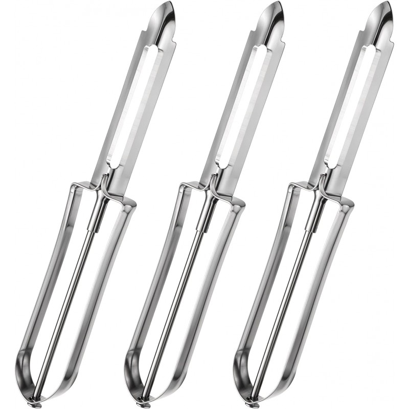 3 Pack Vegetable Peelers for Kitchen, Stainless Steel Fruit Potato Peeler with Easy Grip Ergonomic Handle, Dishwasher Safe Swivel Fruit Peelers