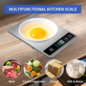 YFL Food Scale, 33lb Digital Kitchen Scale Weight Grams and Oz 1g/0.1oz Precise Graduation,Waterproof Surface Stainless Steel and Tempered Glass for Cooking Baking,(Ash Silver)