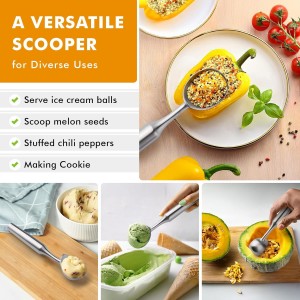 Ice Cream Scoop Stainless Steel. Ice Cream Scooper, Heavy Duty, Seamless Design, Comfortable Grip Long Handle, for Ice Cream, Gelato, Sorbet, Cookie Dough, Melon, Frozen Yogurt