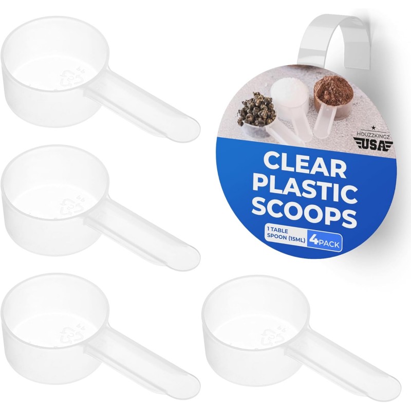 4 Pack Tablespoon Measuring Spoon Set - Coffee Measuring Scoop Plastic 1 Tablespoon (15 ML) Coffee Scoop for Ground Coffee, Small Scoops for Food, Canisters, Tea, Protein, Dry Goods Tbsp Mini Scooper