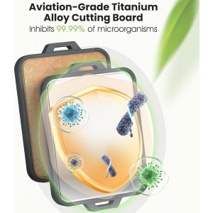 Titanium Cutting Board for Kitchen, Double Sided Pure Titanium and Wood Fiber Cutting Board with Juice Groove, Food Grade Material, for Chopping Meat/Vegetables/Fruit Dishwasher Safe 16"×11"