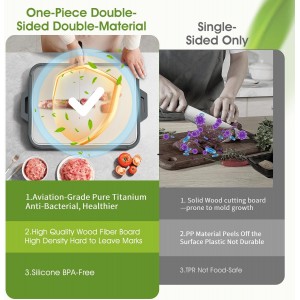 Titanium Cutting Board for Kitchen, Double Sided Pure Titanium and Wood Fiber Cutting Board with Juice Groove, Food Grade Material, for Chopping Meat/Vegetables/Fruit Dishwasher Safe 16"×11"