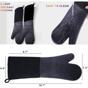Extra Long Professional Silicone Oven Mitts with Quilted Liner, Durable Heat Resistant Oven Gloves, Heat Resistant Oven Gloves,2pcs