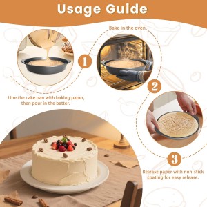 BEWOS 9 Inch Cake Pan Set - 100 Pcs Parchment Paper With 3 Pcs Carbon Steel Round Cake Pans, Nonstick Baking Pans Set With Handle, Dishwasher Safe