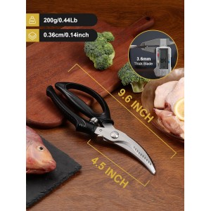 Poultry Shears, Kitchen Shears with Spring Loaded, Heavy Duty Poultry Scissors for Meat, Chicken,Turkey, Anti-Slip Handle,Safety Lock,Dishwasher Safe