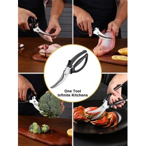 Poultry Shears, Kitchen Shears with Spring Loaded, Heavy Duty Poultry Scissors for Meat, Chicken,Turkey, Anti-Slip Handle,Safety Lock,Dishwasher Safe