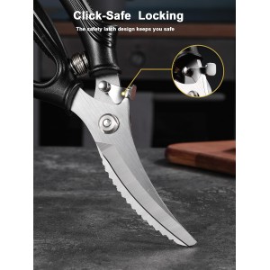 Poultry Shears, Kitchen Shears with Spring Loaded, Heavy Duty Poultry Scissors for Meat, Chicken,Turkey, Anti-Slip Handle,Safety Lock,Dishwasher Safe
