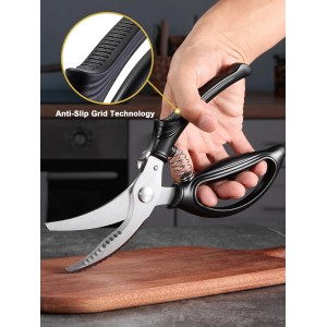 Poultry Shears, Kitchen Shears with Spring Loaded, Heavy Duty Poultry Scissors for Meat, Chicken,Turkey, Anti-Slip Handle,Safety Lock,Dishwasher Safe