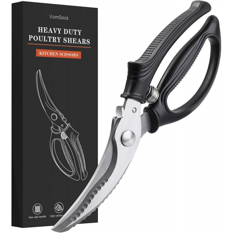 Poultry Shears, Kitchen Shears with Spring Loaded, Heavy Duty Poultry Scissors for Meat, Chicken,Turkey, Anti-Slip Handle,Safety Lock,Dishwasher Safe