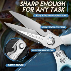 TIJERAS Kitchen Scissors Set Blue - Stainless Steel Kitchen Shear, Sharp Meat Scissors Dishwasher Safe, Heavy Duty Poultry Shears, Japanese Cooking Scissor for Food, Chicken,Turkey, Christmas Gifts