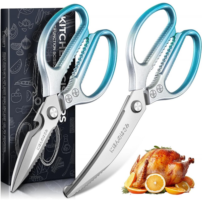 TIJERAS Kitchen Scissors Set Blue - Stainless Steel Kitchen Shear, Sharp Meat Scissors Dishwasher Safe, Heavy Duty Poultry Shears, Japanese Cooking Scissor for Food, Chicken,Turkey, Christmas Gifts