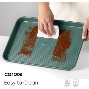 CAROTE 3-Piece Baking Pan Set - Bakeware Set, Baking Sheet Set Including 13 Inch 15 Inch 17 Inch Sheet Pan, Cookie Sheet for Baking, Deep Olive Green