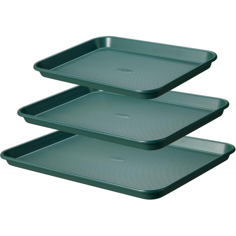CAROTE 3-Piece Baking Pan Set - Bakeware Set, Baking Sheet Set Including 13 Inch 15 Inch 17 Inch Sheet Pan, Cookie Sheet for Baking, Deep Olive Green