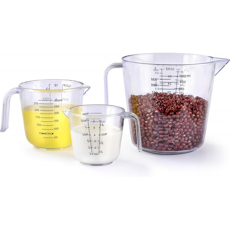 Measuring Cup Set, HIA 3PCS Plastic Liquid Measuring Cups for Prepping, Baking and Cooking, Dishwasher Safe (4, 1.5 and 3/4 Cup)