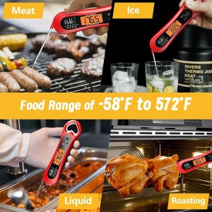 Meat Thermometer Digital, Instant Read Meat Thermometer for Grill and Cooking, with Bottle Opener, Backlight & Calibration Food Thermometer, Kitchen Gadgets for BBQ, Turkey, Candy, Liquids