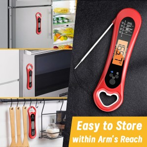 Meat Thermometer Digital, Instant Read Meat Thermometer for Grill and Cooking, with Bottle Opener, Backlight & Calibration Food Thermometer, Kitchen Gadgets for BBQ, Turkey, Candy, Liquids