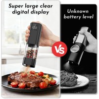 Upgraded Larger Capacity Electric Salt and Pepper Grinder Set Rechargeable with Digital Display, Refillable Electric Pepper Grinder Mill Set with Light & Ceramic Core, Adjustable Coarseness