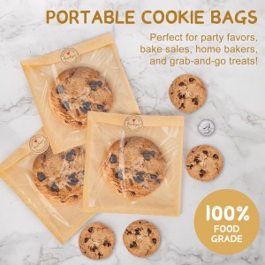 SUREHOME Cookie Bags Small Brown Paper Bags with Window 100 Pcs Thank You Stickers 5.7 x 6.5 Inch Individual Heat Sealable Kraft Bakery Bags for Gift Giving, Treats, Snacks, Baked Goods Packaging