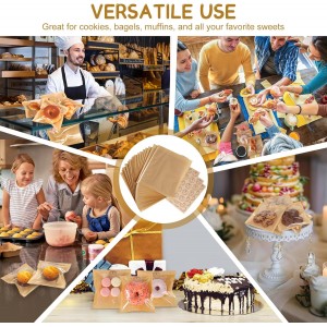 SUREHOME Cookie Bags Small Brown Paper Bags with Window 100 Pcs Thank You Stickers 5.7 x 6.5 Inch Individual Heat Sealable Kraft Bakery Bags for Gift Giving, Treats, Snacks, Baked Goods Packaging