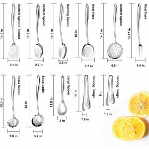 304 Stainless Steel Kitchen Utensils Set,11 Pcs Stainless Steel Cooking Utensils Set, Long Metal Cooking Utensil Gadgets Tools Set with Spatula, Spoon,Skimmer,Tongs etc (Dishwasher Safe)
